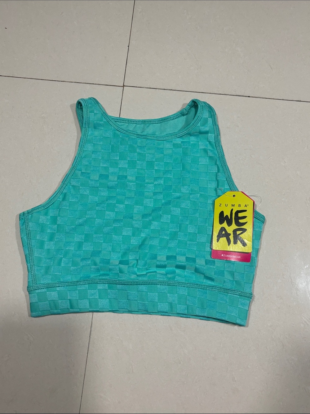 Zumba Fitness Turquoise Check-Texture Crop Tank